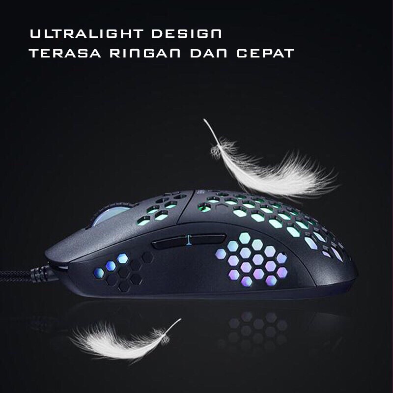 GAMEN GM710 6400 DPI Macro Ultralight Gaming Mouse 72 gram Black-Garansi 1 Tahun