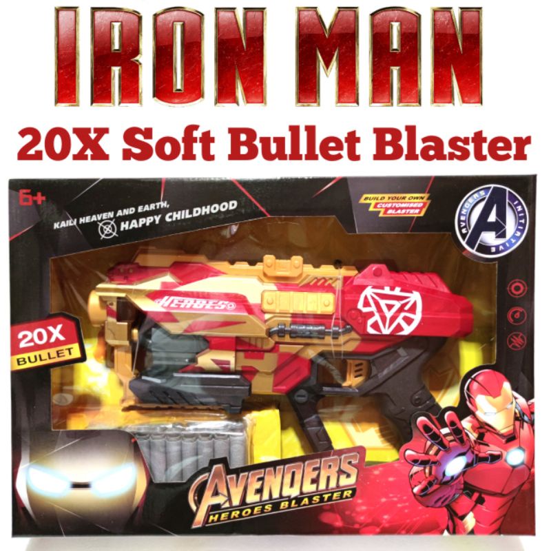 Pistol Mainan Peluru Busa Nerf Ironman 20x