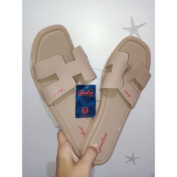 Sandal Jelly selop wanita GLANZTON L1838 Flat-Cream