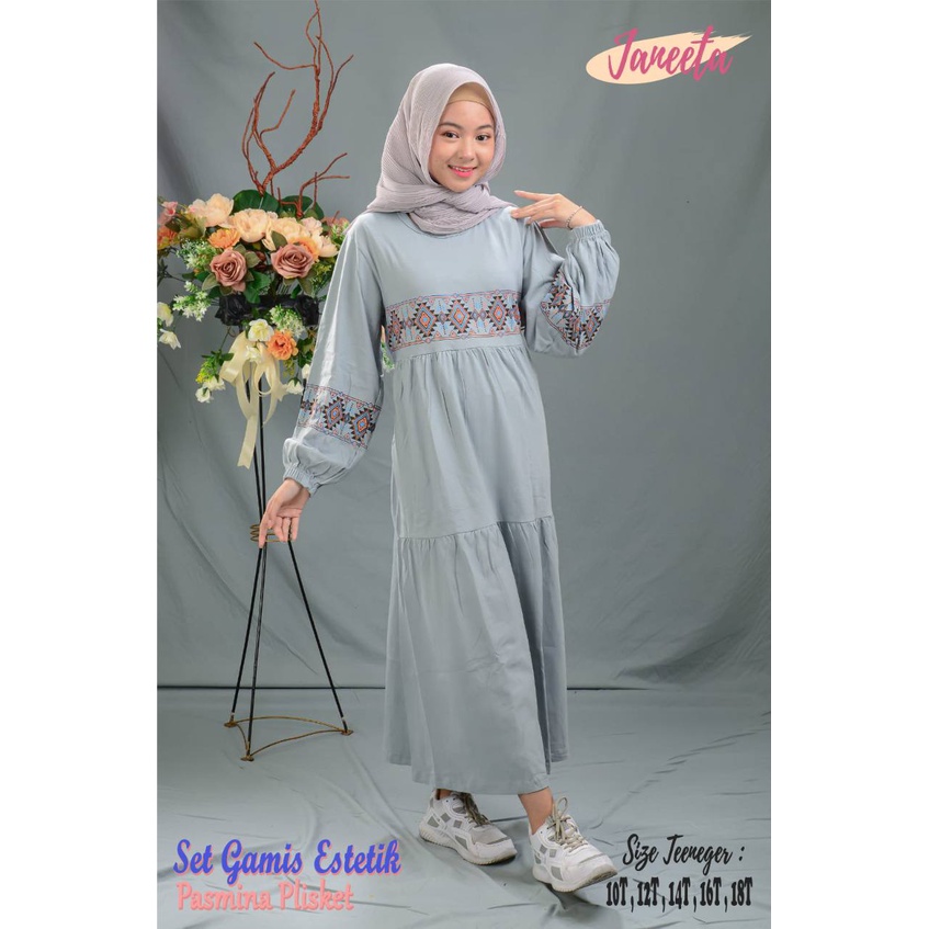 Gamis anak JANEETA SET GAMIS ESTETIC + PASMINA PLISKET CERUTY