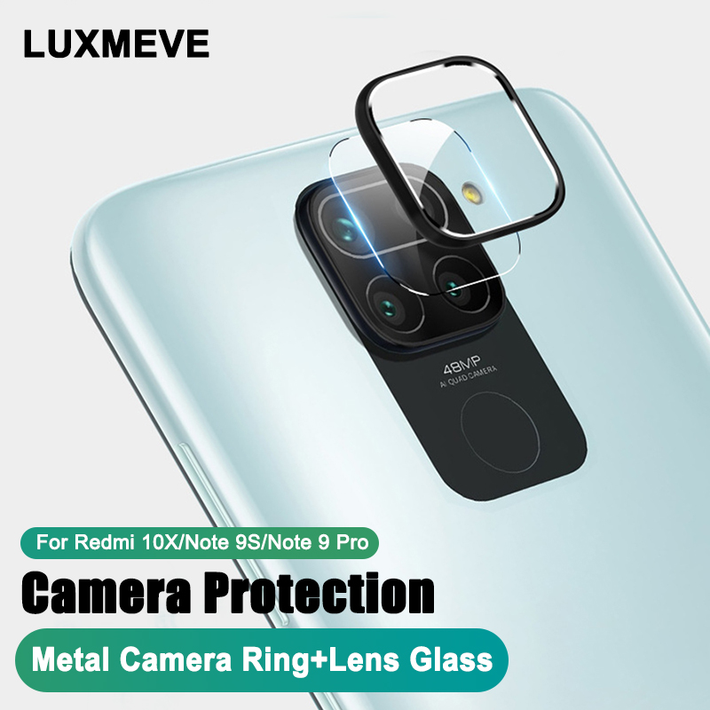 2 In 1 Back Camera Lens Tempered Glass Film for Xiaomi Redmi Note 9 Pro Max 9s Cover Metal Ring Protector