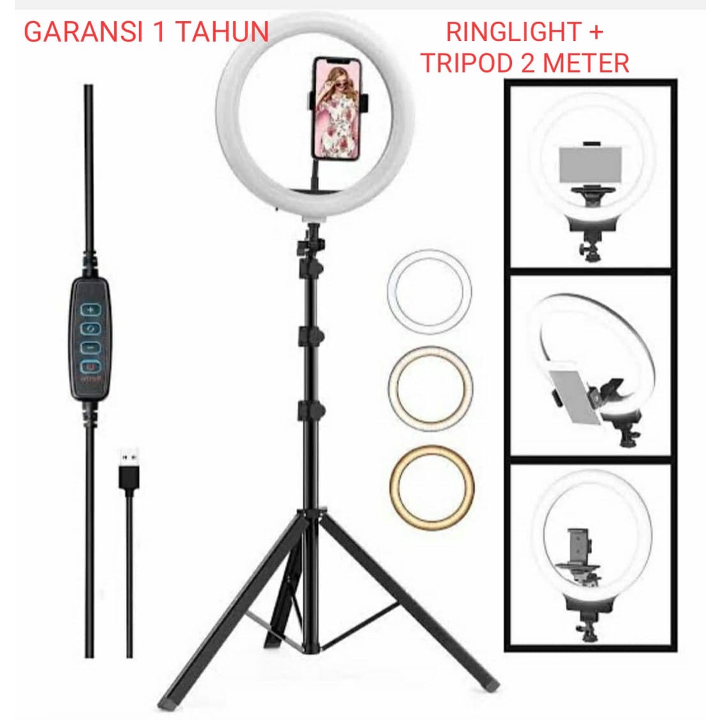 PROMO paket lengkap RING LIGHT SELFIE 26 CM PLUS TRIPOD 2 METER / 3 MODE LED GARANSI 1 TAHUN