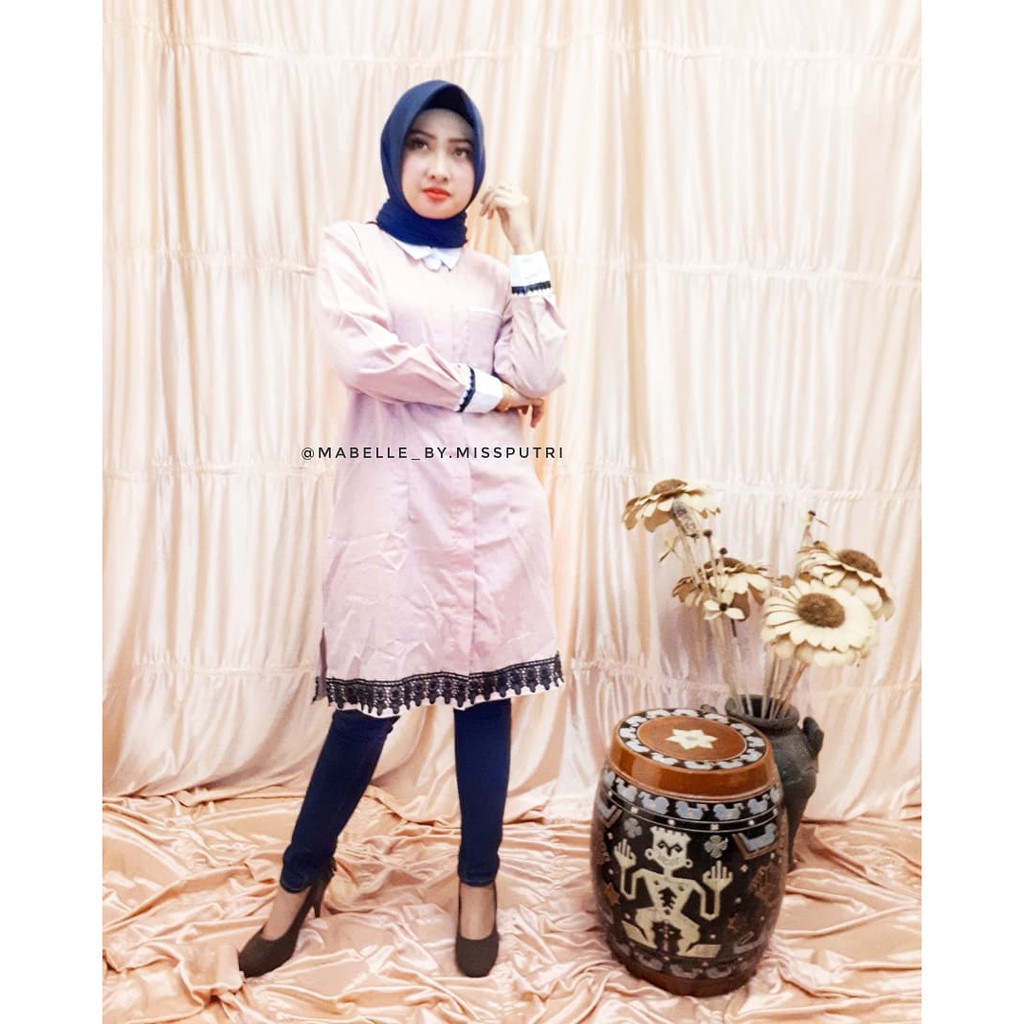TUNIK KEMEJA DIANDRA PINK POLOS