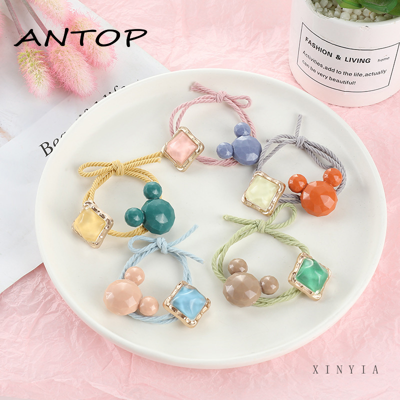 Ikat Kepala Bahan Karet Desain Mickey Mouse Aksen Kristal Berlian Imitasi Gaya Korea Untuk Wanita ANTOP