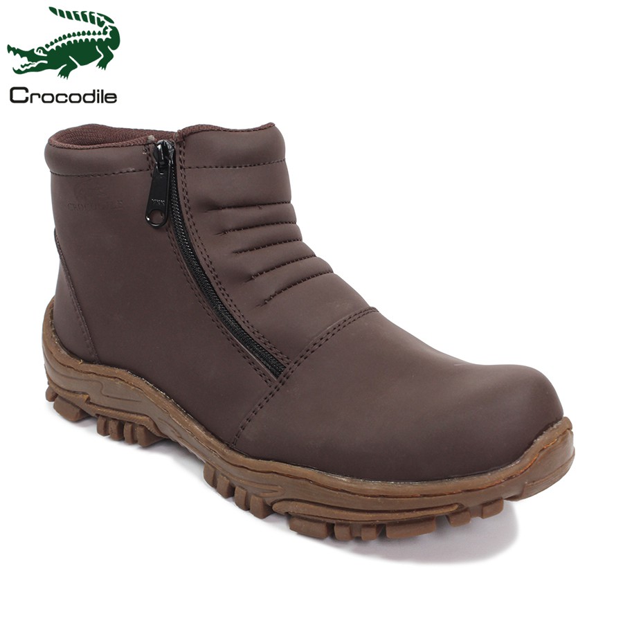 sepatu pria crocodile strut zipper coklat safety boots tracking touring hiking bikers