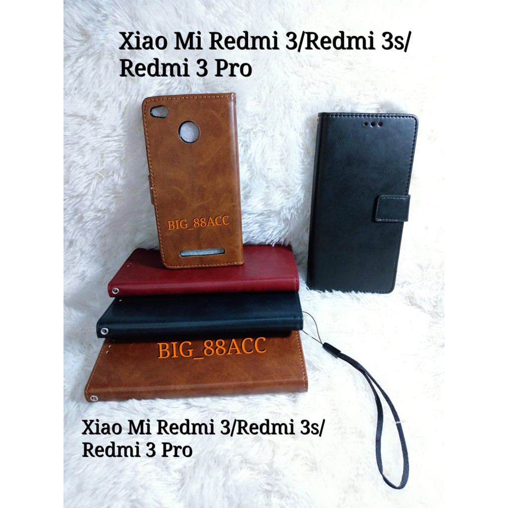 Leather Case Kulit Flip Shell Xiao Mi Redmi 3 Redmi 3s Redmi 3 Pro - Sarung Dompet Premium