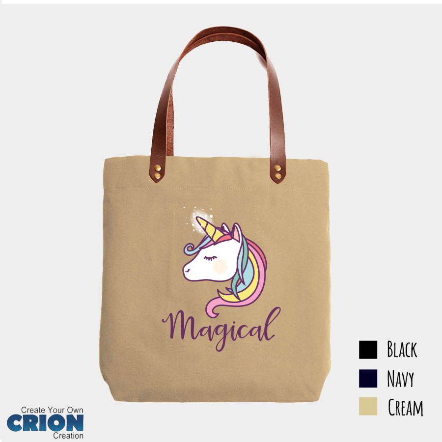 Cute Totebag Canvas Synthetic Leather Strap Unicorn Series by crion