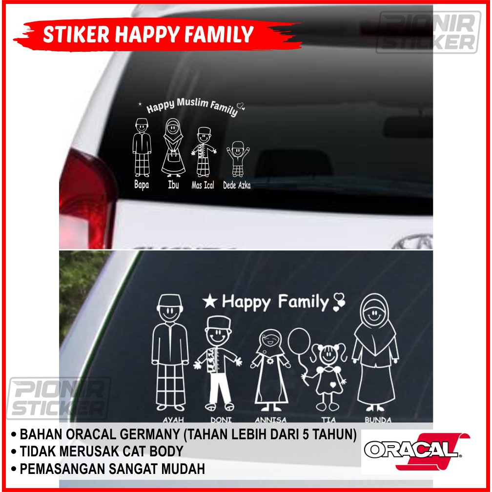 Stiker Mobil Happy Family Cutting Sticker Kaca Mobil Happy Family Ukuran Sedang