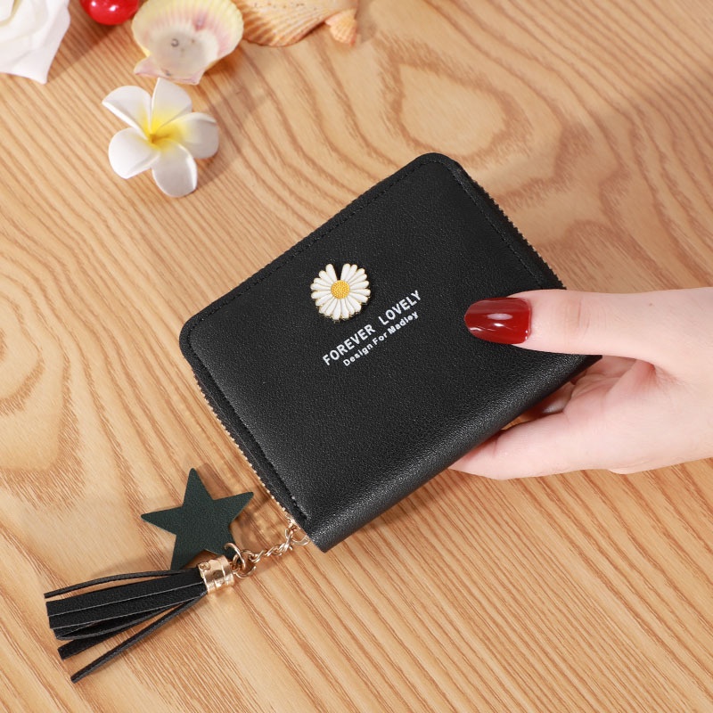 HC Dompet Wanita Kecil Motif Bunga Daisy Dompet Lipat Kecil Wanita import motif Bunga-HC6641 HITAM 086