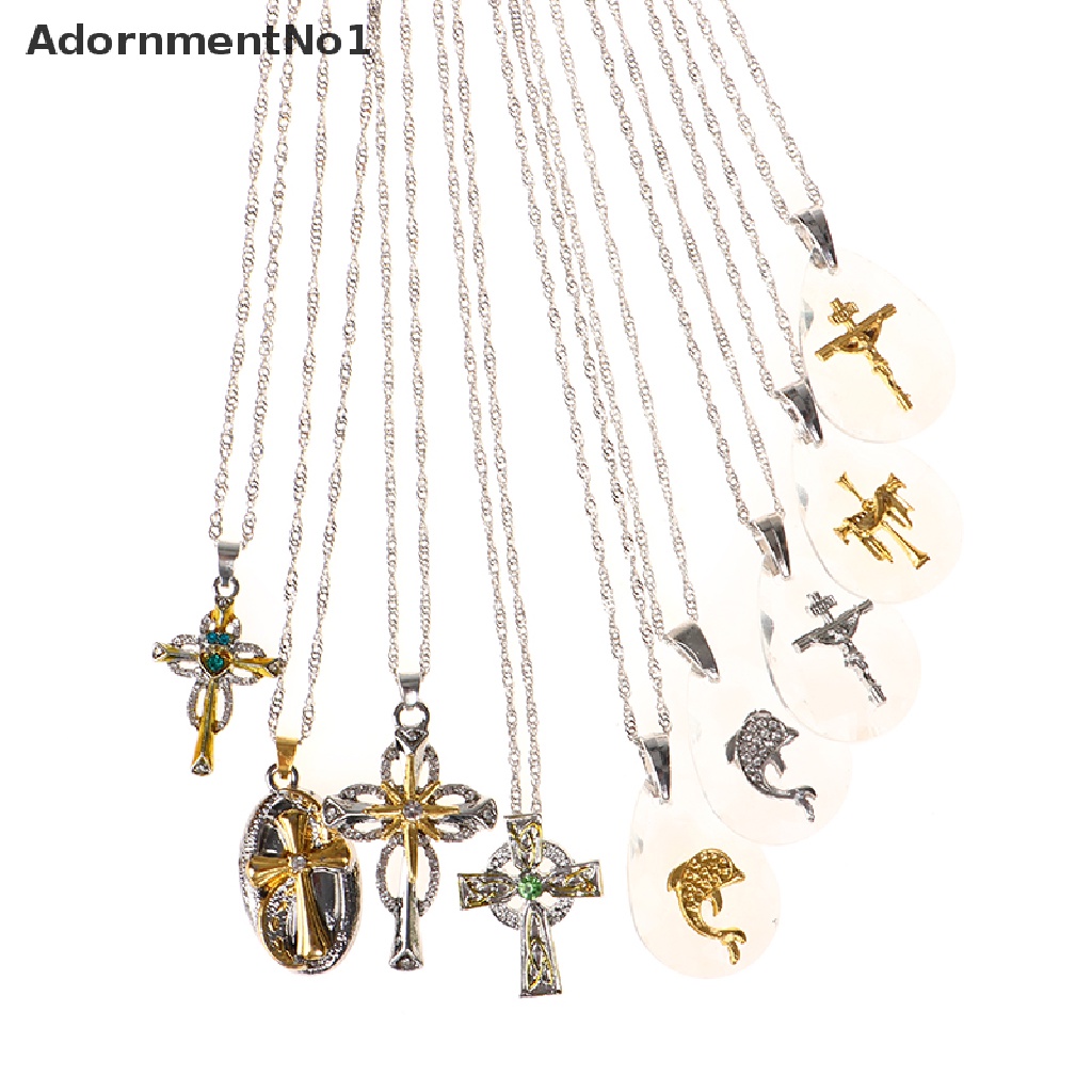 (AdornmentNo1) Kalung Rantai Dengan Liontin Salib Yesus Kristal Transparan Untuk Umat Kristen