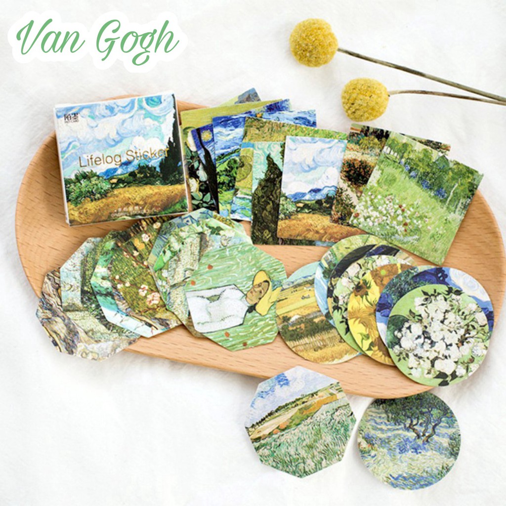 45pcs Aesthetic Stiker Box Lucu Murah Dekorasi Hias Diary/Journal/Scrapbook/DIY-Van Gogh