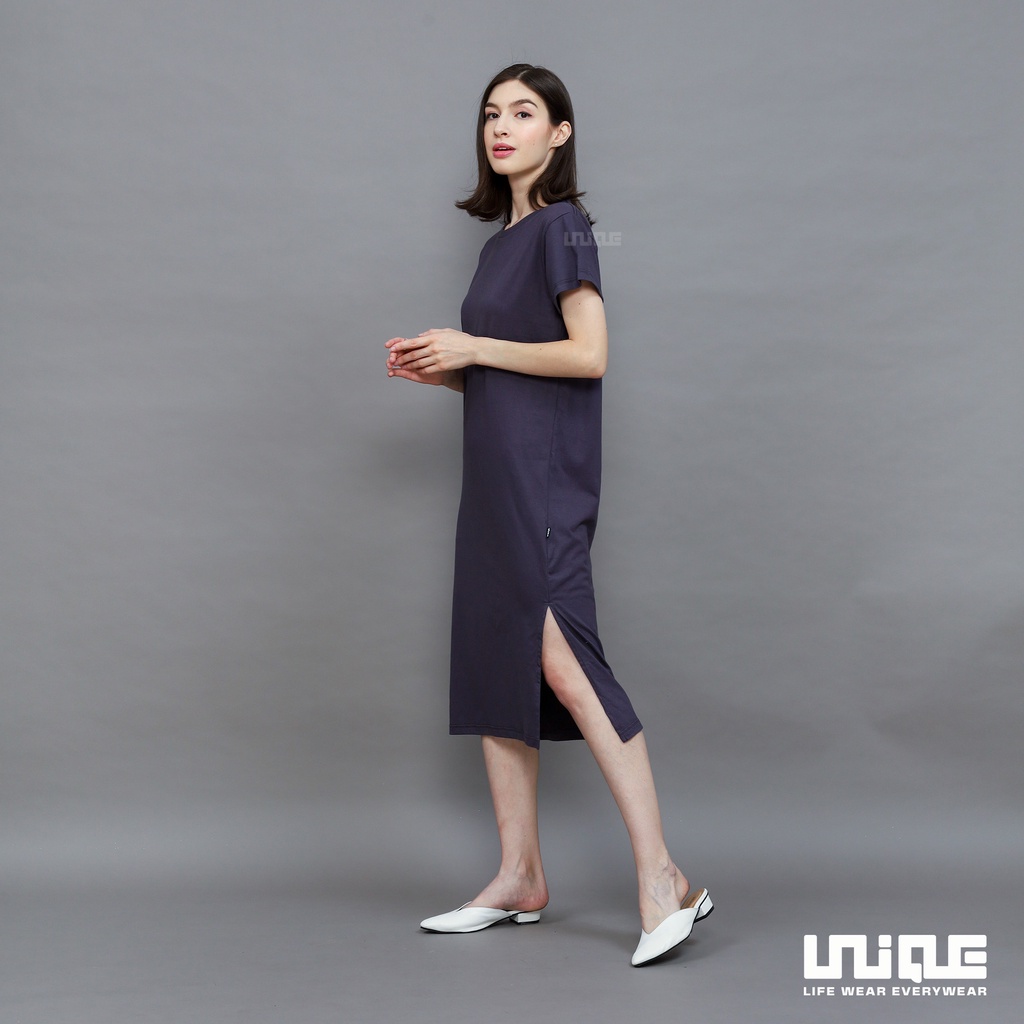 UNIQUE - (Dress Series) Midi Dress With Slit Grey Stone