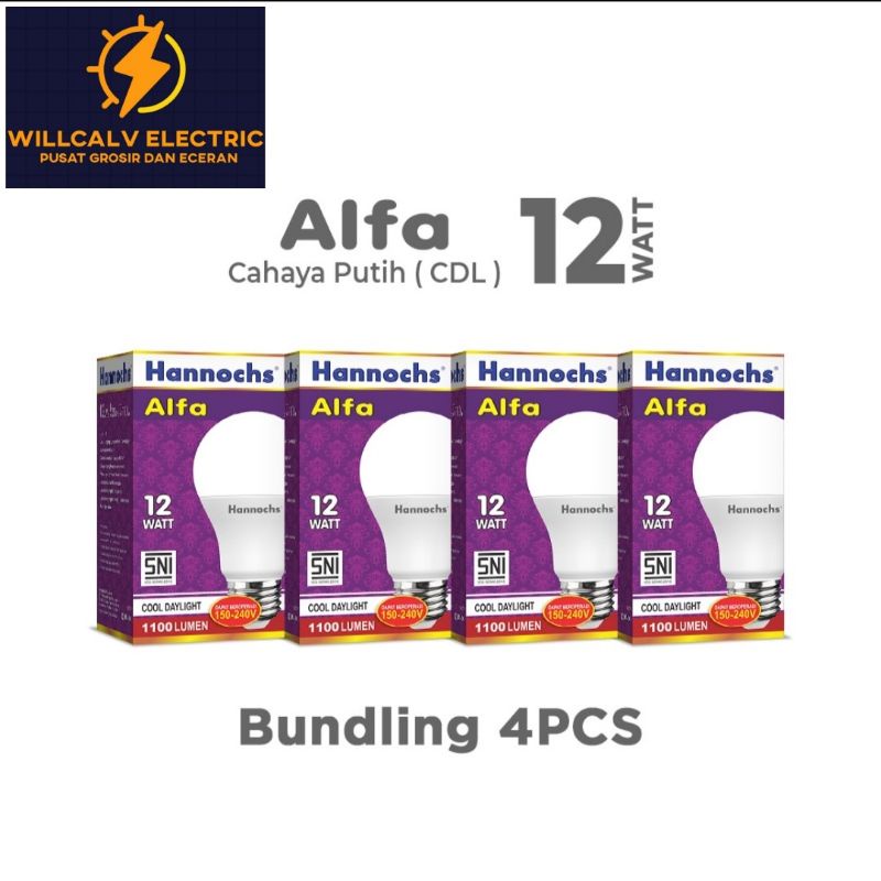 HANNOCHS ALFA 12W 12 WATT PAKET ISI 4 PC / PAKET ISI 4 PC LAMPU LED HANNOCHS ALFA 12W 12 WATT CAHAYA PUTIH