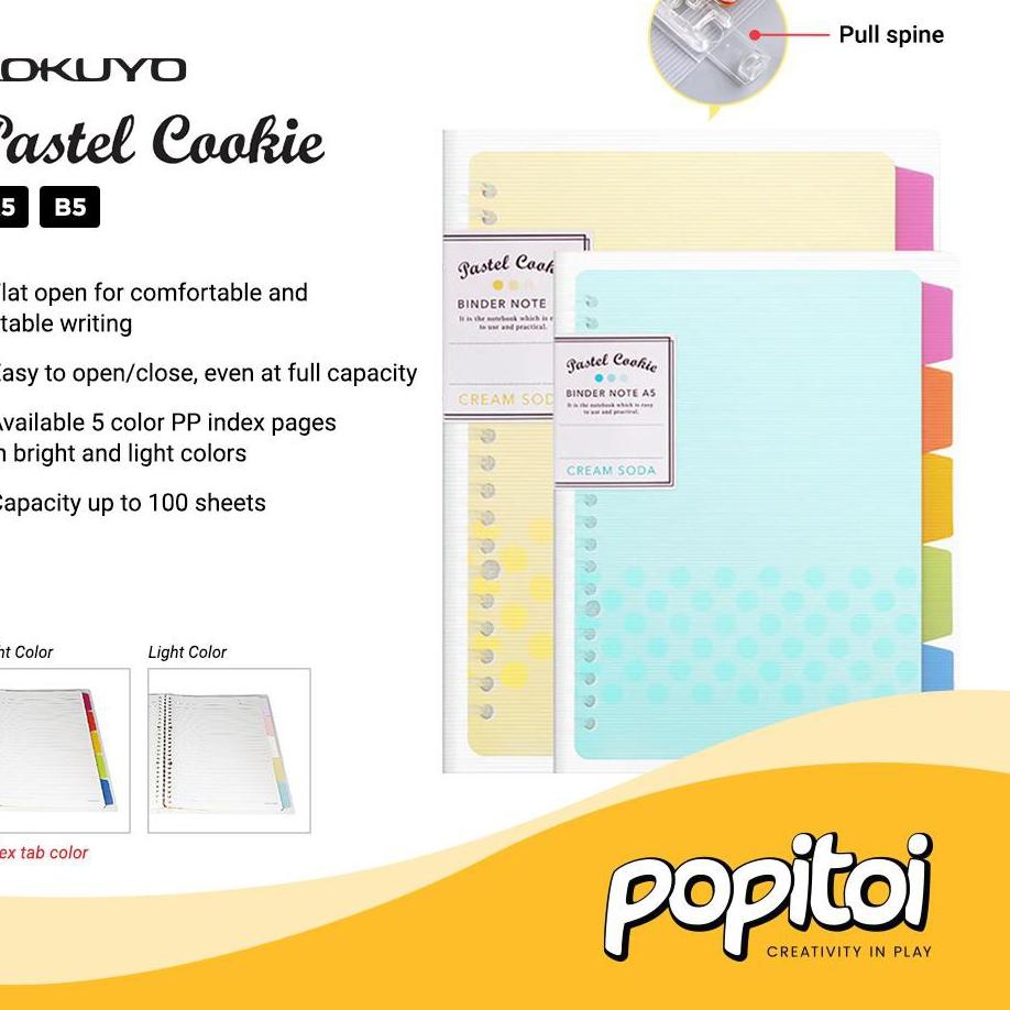 

▔ 0C9 KOKUYO Pastel Cookie Loose Leaf Notebook Binder w/ Index Tabs A5 B5 BRIGHT / PASTEL COLORS Terbatas▔