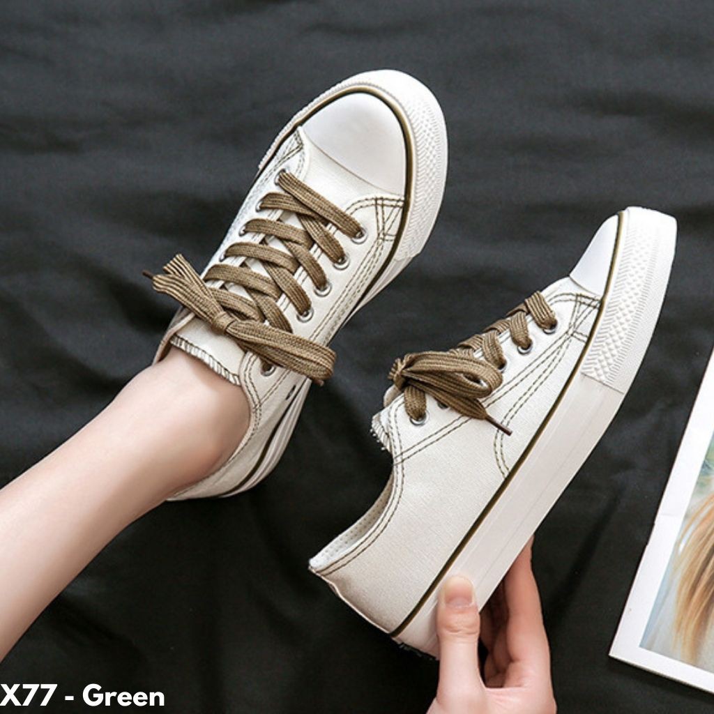 SEPATU SNEAKERS WANITA TALI BERWARNA OOTD HARIAN ALA KOREA KUALITAS BAGUS X77