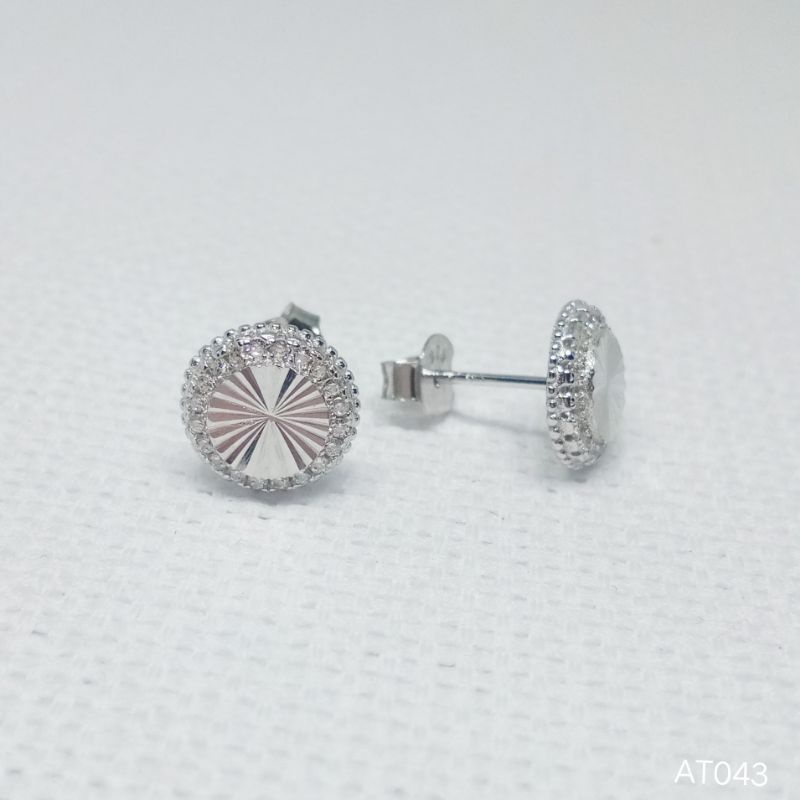Anting Tusuk Perak Asli 925 Lapis Mas Putih - AT043