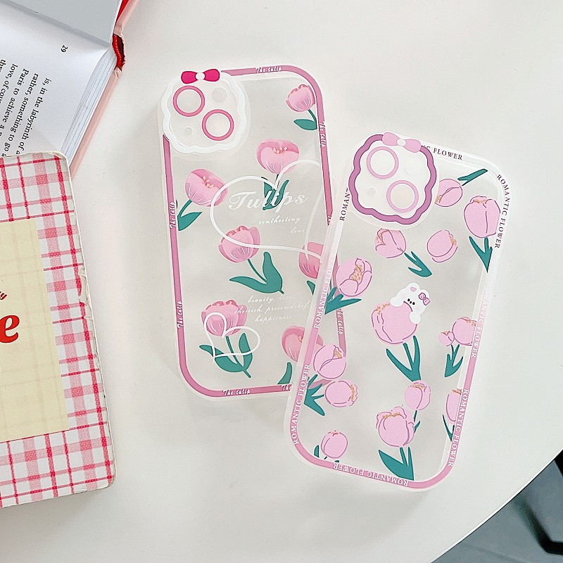 Soft Case Pelindung Kamera Anti Jatuh Motif Bunga pink Untuk iPhone 13 Pro MAX 11 12 X XR XS MAX