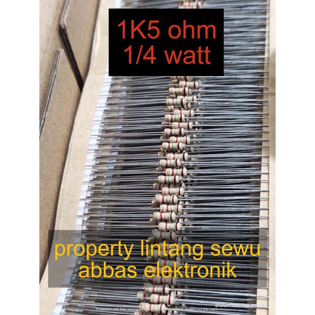 10PCS resistor 1k5 ohm 1.5 kilo ohm 1500 ohm  0.25 watt 1/4 watt