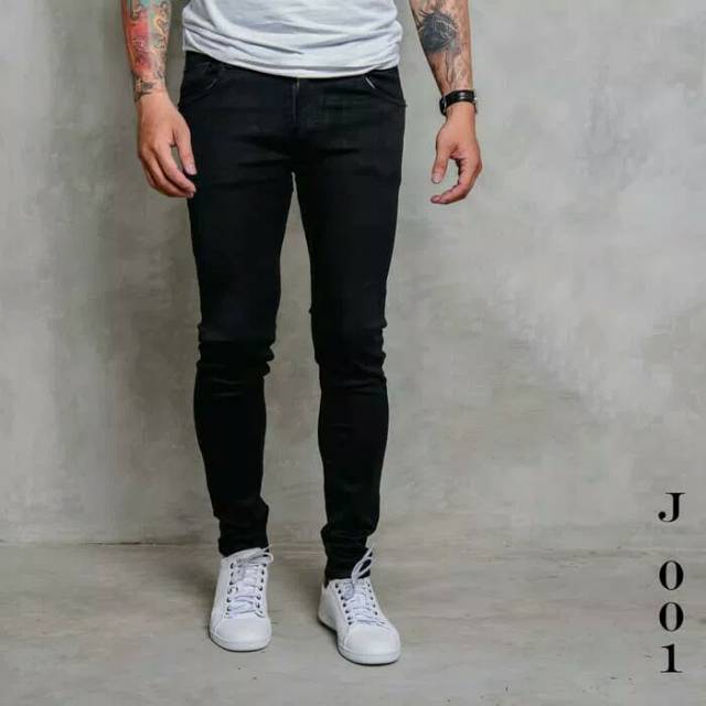 Ink7 Celana  Jeans  Hitam  Pekat  Skinny Stretch Pria Shopee 