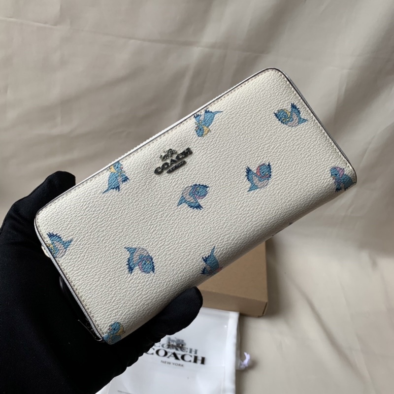 Coach Accordion Zip Wallet With Blue Bird Motif