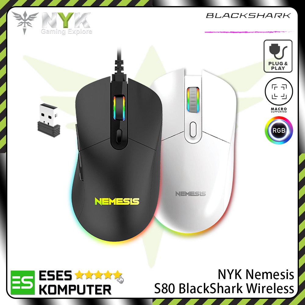 Mouse NYK Nemesis S-80 S80 Black Shark RGB - Gaming - Dual Mode Mouse