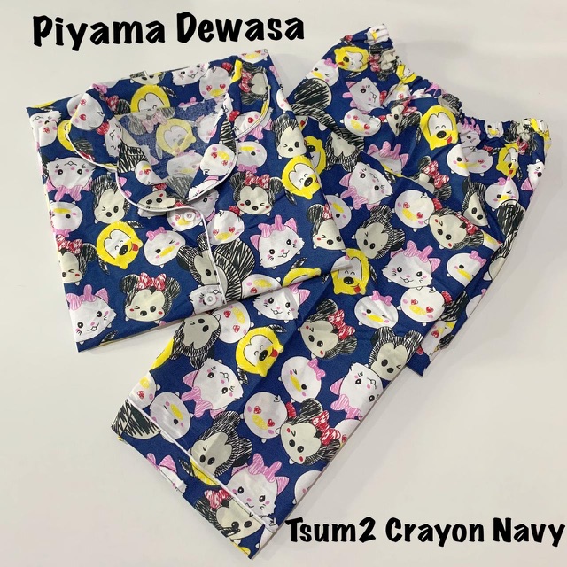 Piyama CRAYON NAVY bisa couple mom kids and family