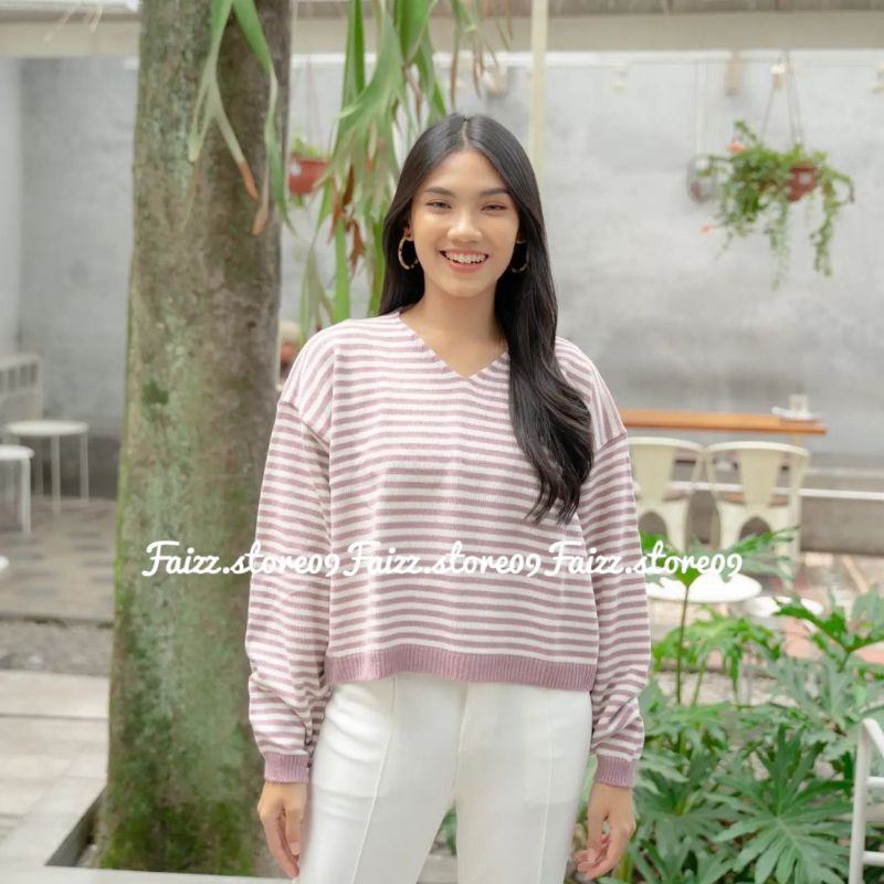 SWEATER RAJUT CROP STRIP/Garis garis CROP BLOUS ATASAN WANITA PREMIUM STORE09