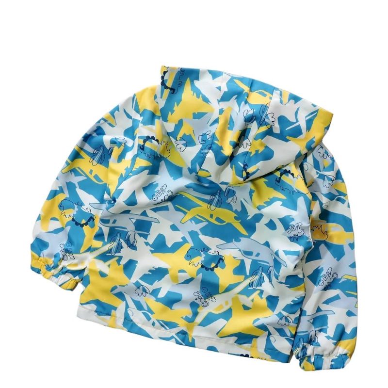 Jaket Parasut Anak Laki Laki Import Model Hoodie Motif Dino Bahan Waterproof Usia 4 10 Tahun