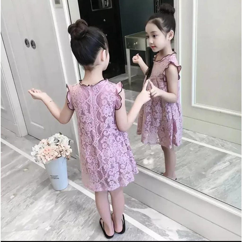 KIDS DRESS PREPI / DRESS ANAK BRUKAT / COMBI LACE / 7-10 TH/ PUTIH / DUSTY / TERBARU / TERPOPULER