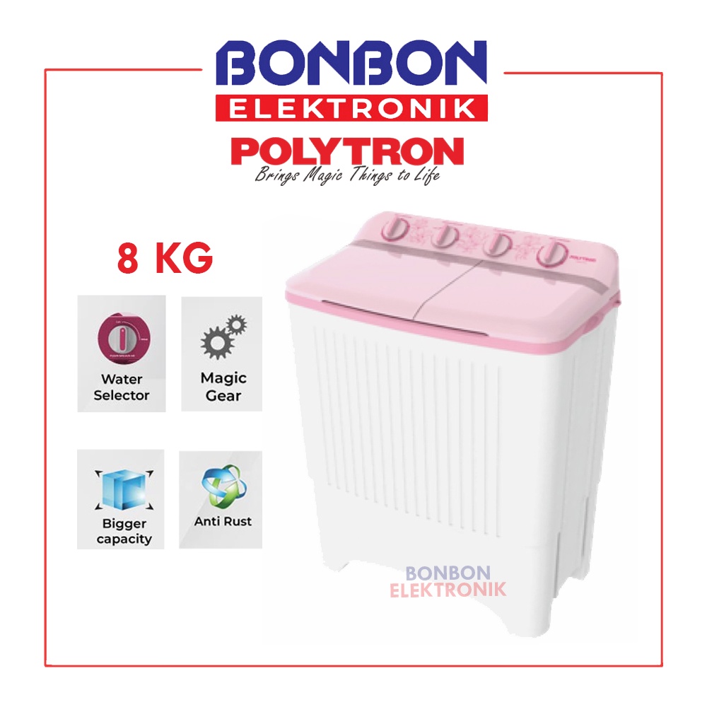 Polytron Mesin Cuci 2 Tabung 8KG PWM-8073P / PWM 8073 P / PWM8073