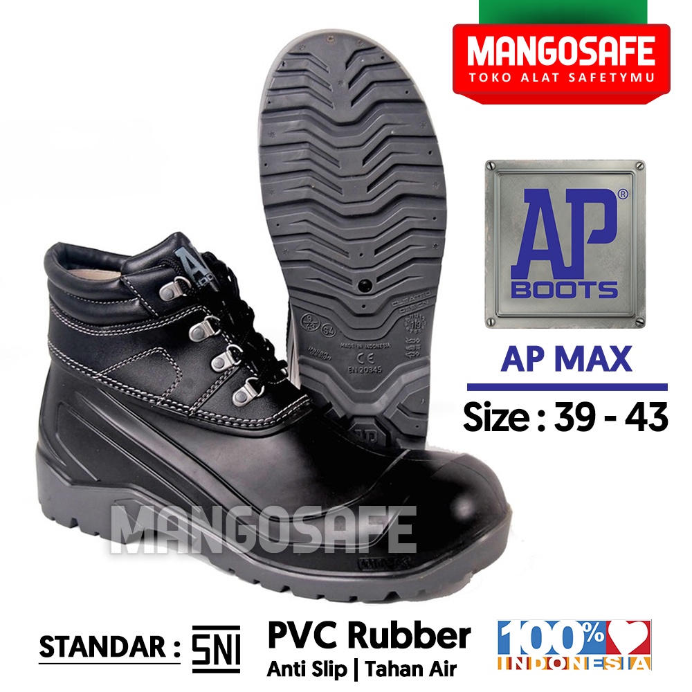 AP Boots Max Sepatu Safety Semi Boot Bertali / APBoots Sepatu Kerja Karet PVC Pabrik Pabrik Kebun Ko