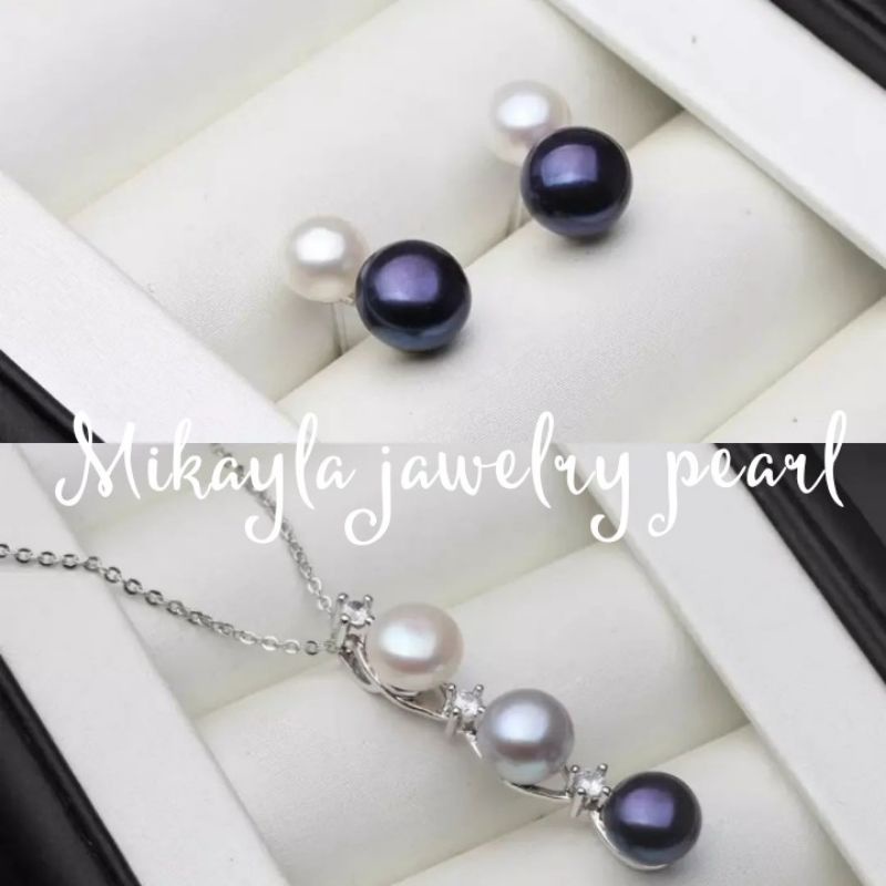 Perhiasan perak mutiara lombok|Set perak mutiara air tawar|Setelan kalung giwang mutiara|Set perak 9