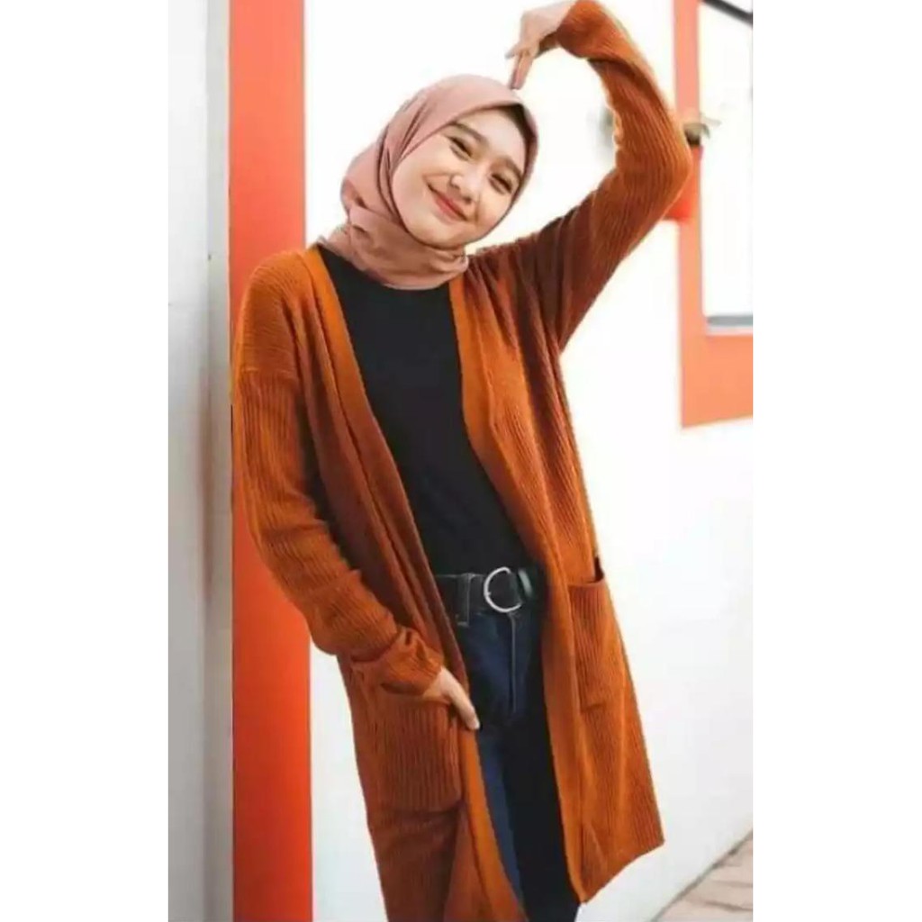 CARDIGAN PANJANG RAJUT/LUARAN WANITA/ Sweater Rajut/Cardigan/BELLE TEBAL LONG