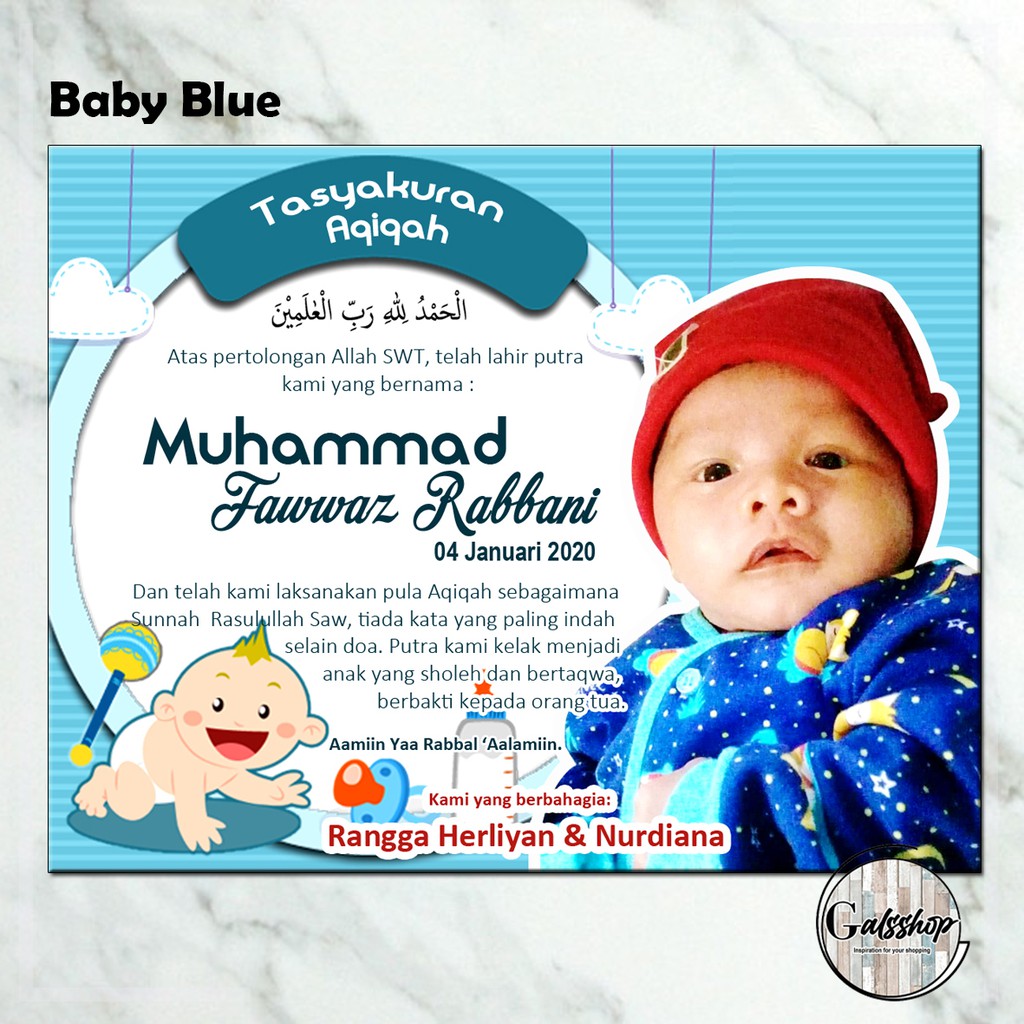 Jual Karti Aqiqah / Tasyakuran Aqiqah / Stiker Aqiqah Baby Blue