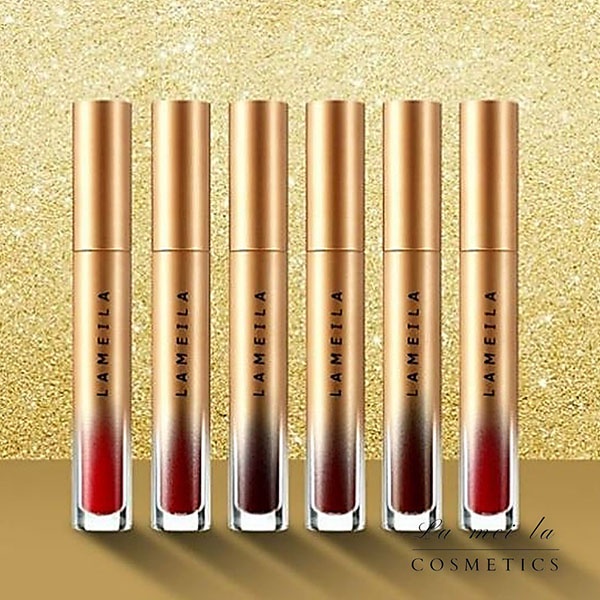 Lameila Lip Glaze Matte Gold Edition /  Lipstick Cair / Pelembab Bibir Tahan Lama / Lip Gloss Pewarna Bibir / TS-17