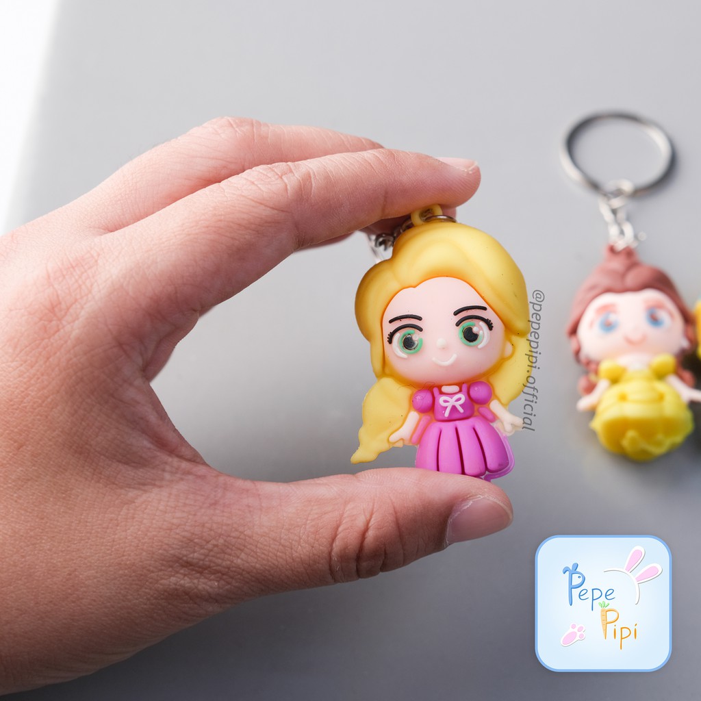 Gantungan Kunci Karet Princess Ganci Keychain Hiasan Tas aurora belle cinderella ariel rapunzel