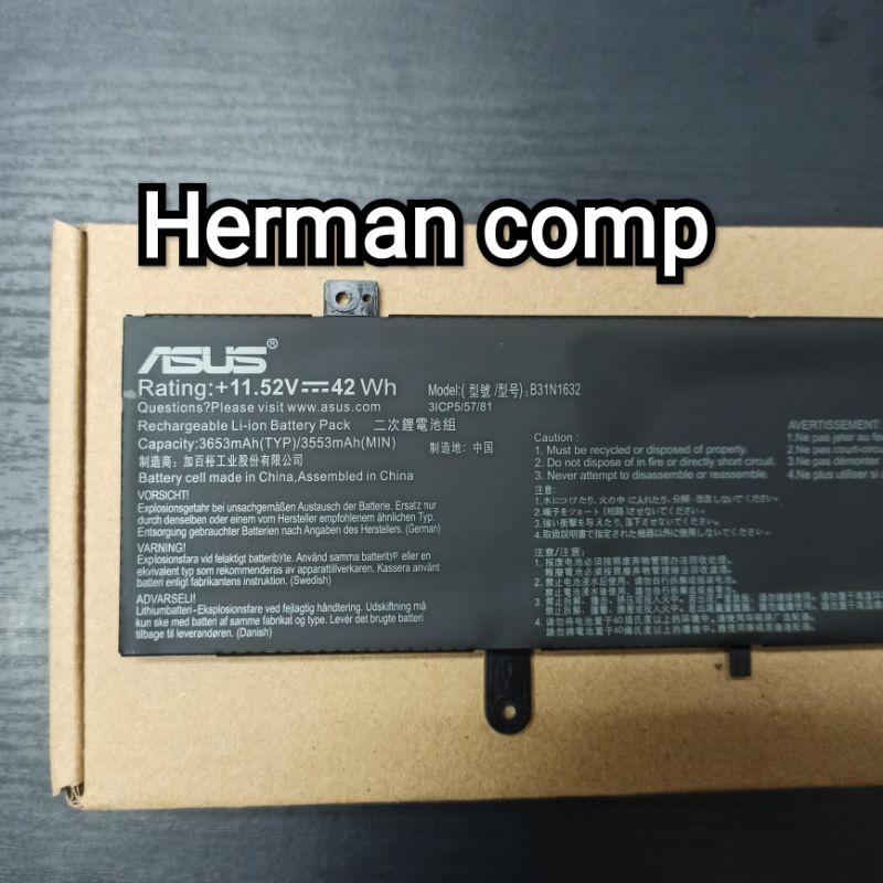 Original Baterai Asus VivoBook 14 S4000 S4000U Series B31N1632