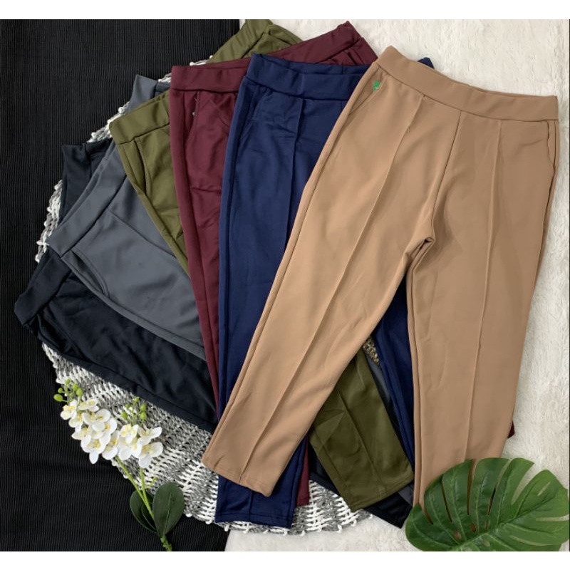 PANTS CELANA POLOS JUMBO WANITA HITAM BIG SIZE SCUBA STRETCH PANJANG