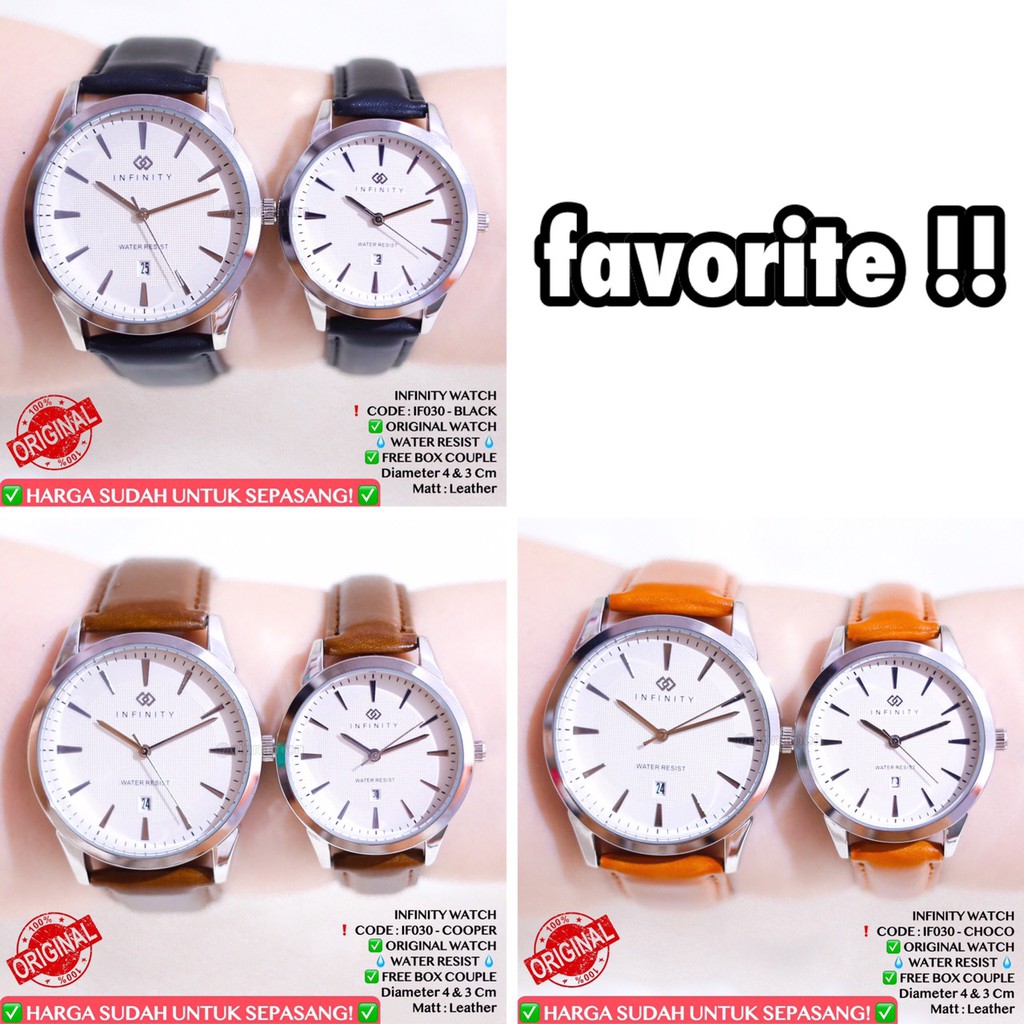 Jam tangan COUPLE ORIGINAL INFINITY tali kulit anti air garansi FREE box dan baterai cadangan IF008