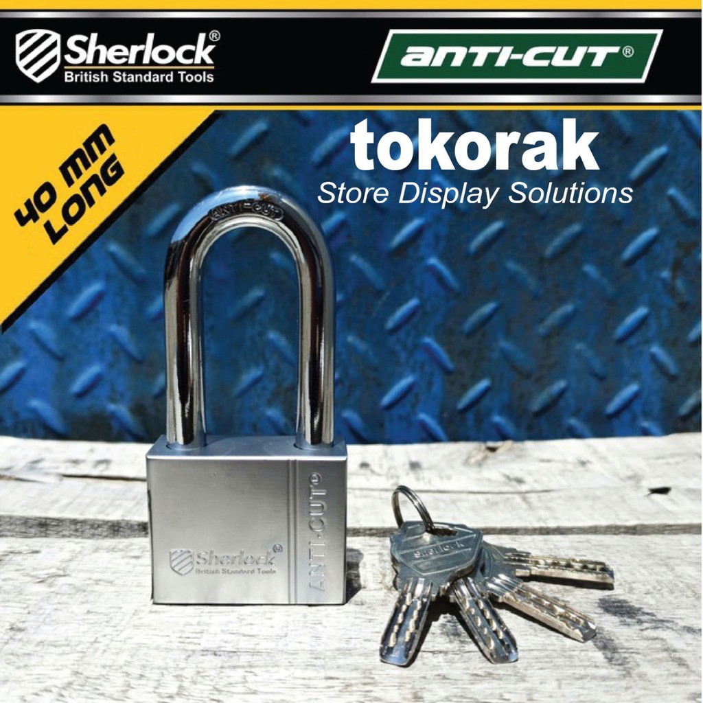 GEMBOK SHERLOCK ANTI CUT 40 MM PANJANG ANTI GUDANG RUKO KANTOR RUMAH MOTOR