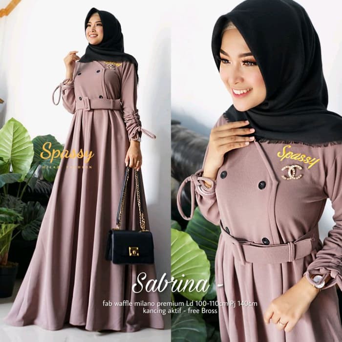 Terbaru Gamis Simple Waffle Elegan Kancing Aktif Sabrina Mocca Shopee Indonesia