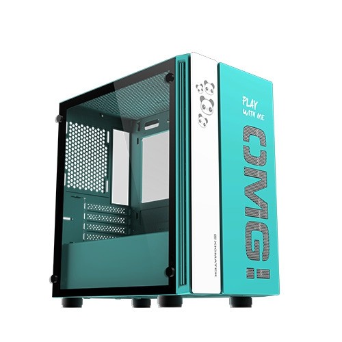 PC Case Gaming XigmaTek Tempered glass OMG BLACK-AQUA-QUENN - Casing Komputer Micro atx