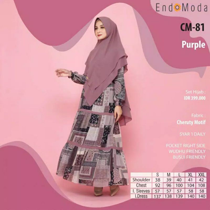 Gamis Motif Syar'i - Gamis Set Syar'i Hijab By Endomoda Original - Gamis Busui Syar'i