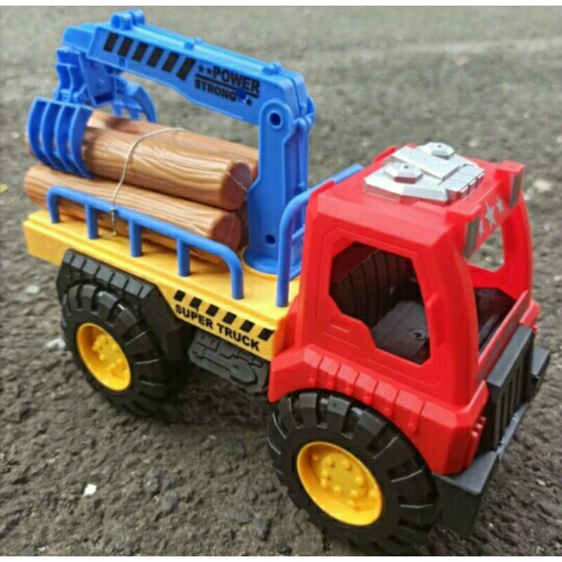 Mainan anak mobil truk pengangkut kayu keren truck kayu