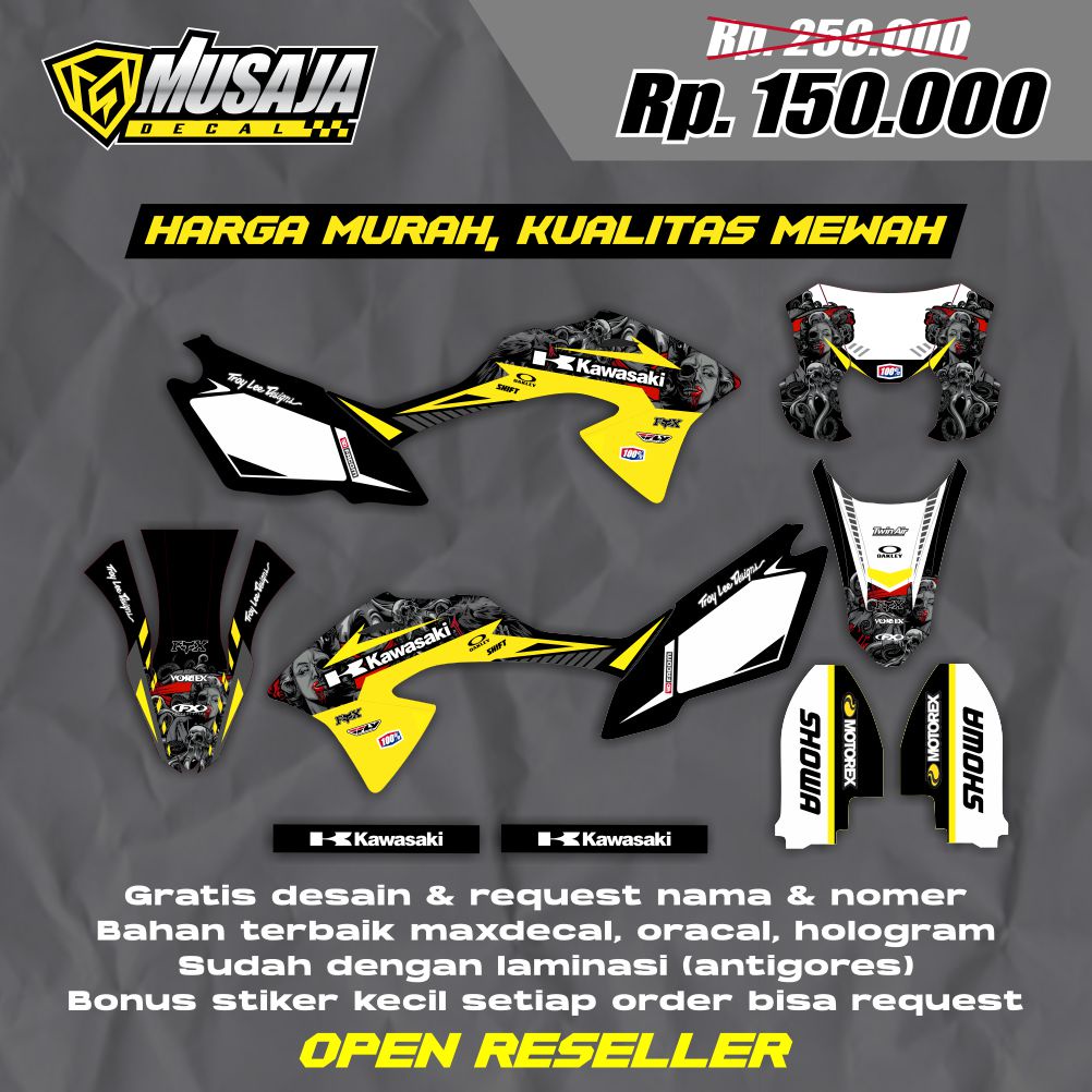 Decal KLX 150 BF Full body Hitam kuning - Decal stiker KLX BF full body hitam kuning