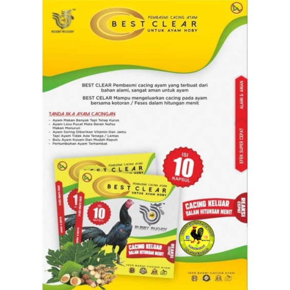BEST CLEAR OBAT CACING AYAM RUBBY PAKHOY isi 10 kapsul
