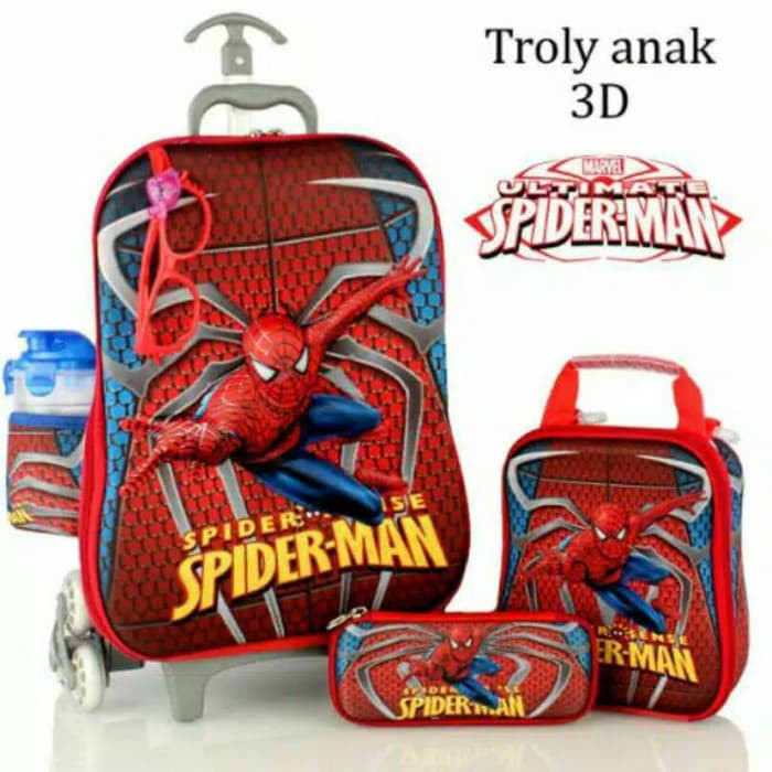 "Tas Trolley Anak Spiderman Kacamata 3D 5in1 Set"