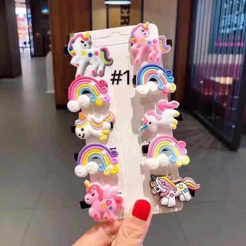 Set Klip Jepit Rambut Desain Kartun Unicorn Pelangi Bunga Buah Gaya  Untuk Anak Perempuan