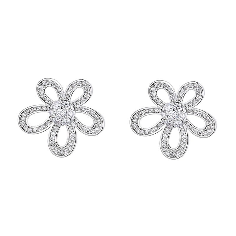 Anting Stud Desain Bunga Matahari Daisy Aksen Kristal Sparkly Bahan Logam Warna Emas Untuk Wanita
