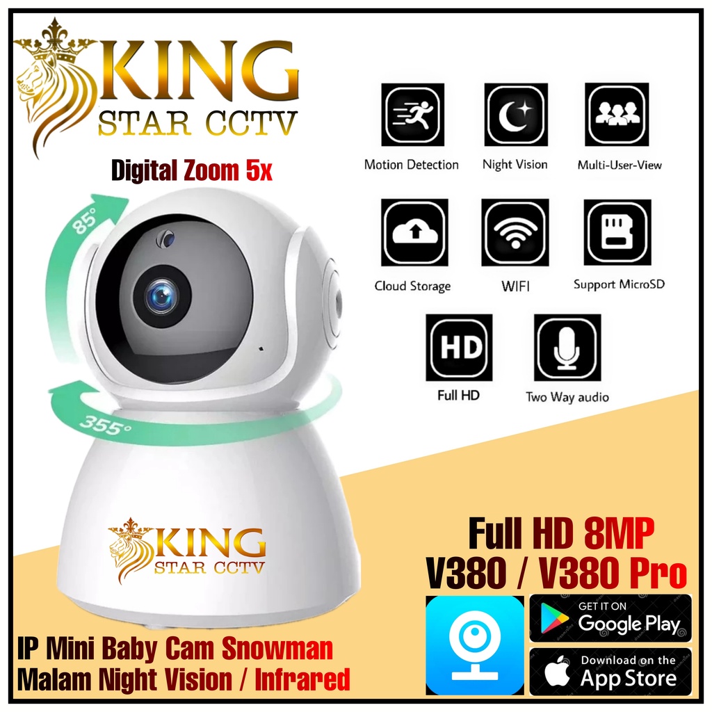 CCTV V380 IP Camera mini 8MP HD 1080P wireless CCTV wifi snowman kamera cctv